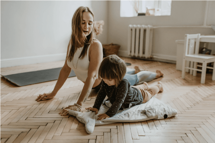 mom and baby stretching